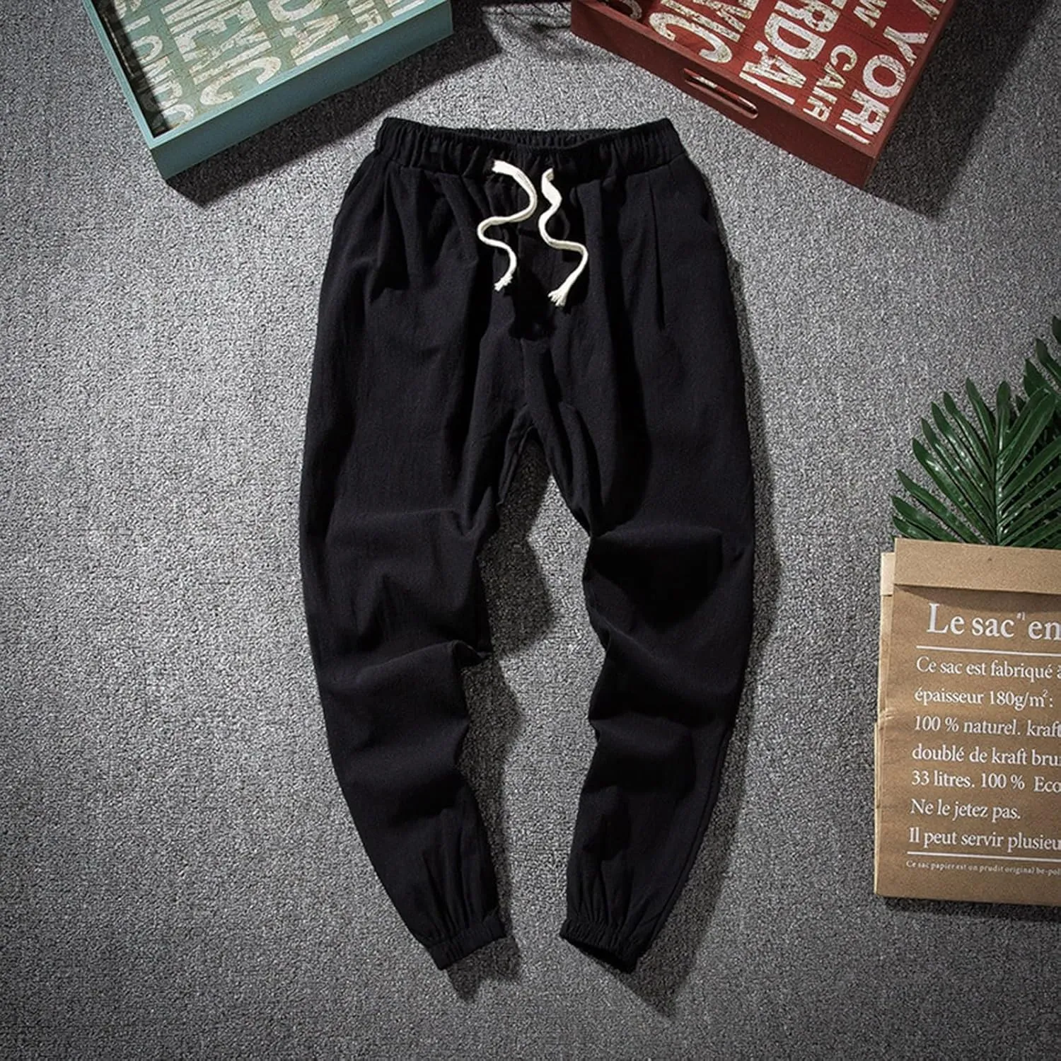 2025 Men's Casual Pants Cotton Loose Drawstring Leg Summer Pants