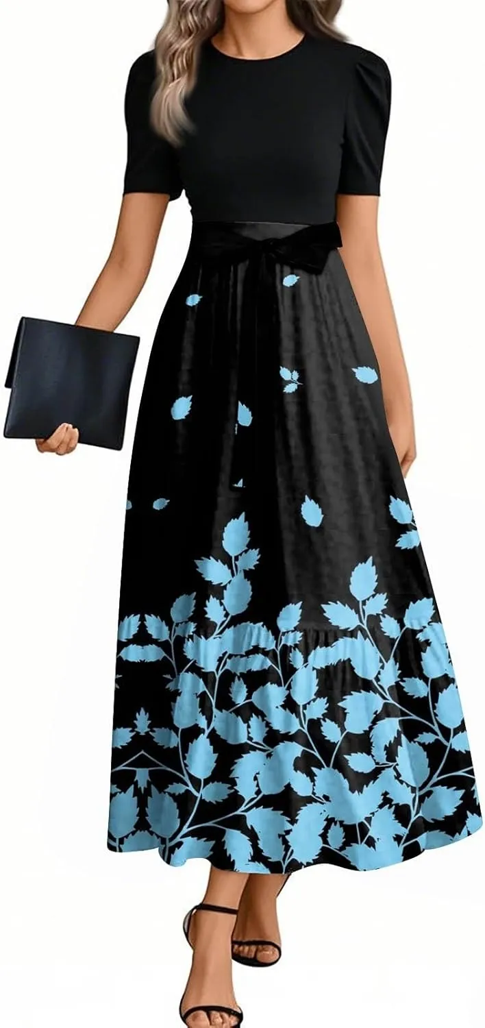 2025 Spring Dresses for Women, Beach Elegant Maxi Womens Jumpsuit Flower Print Bow High Waisted Womens Romper