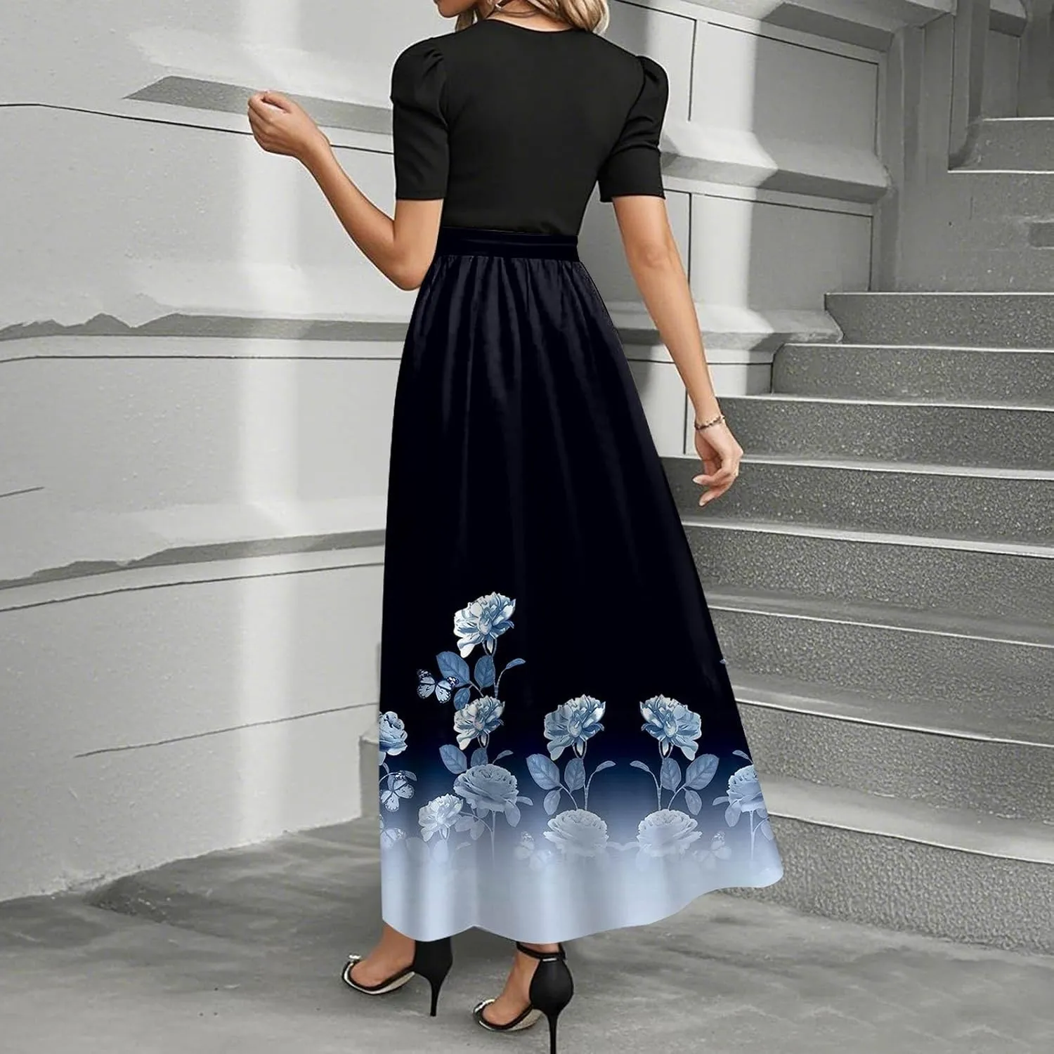 2025 Spring Dresses for Women, Beach Elegant Maxi Womens Jumpsuit Flower Print Bow High Waisted Womens Romper