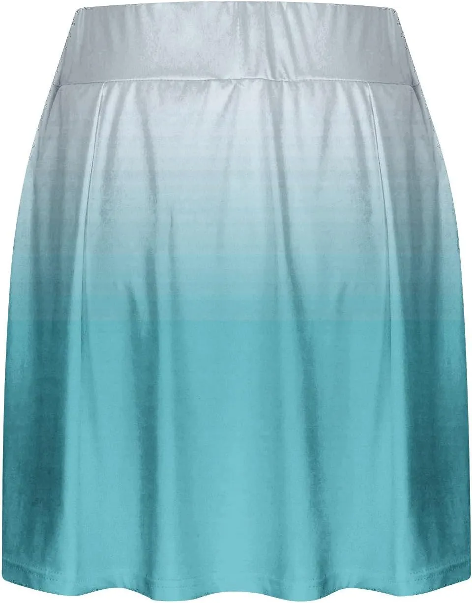 2025 Women Gradient Colour Skirt Shorts Ladies Pleated Tennis Skirts Short Regular Fit Fake Two Piece Half Trouser