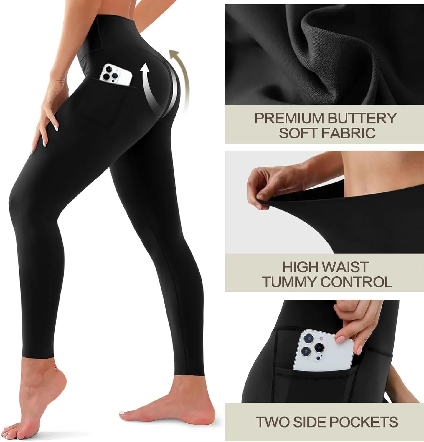 3 Pack Leggings for Women High Waisted - No See Through Tummy Control Cycling Workout Yoga Pants with Pockets Reg & Plus