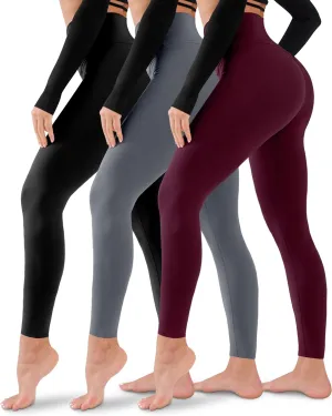 3 Pack Leggings for Women-No See-Through High Waisted Tummy Control Yoga Pants Workout Running Legging