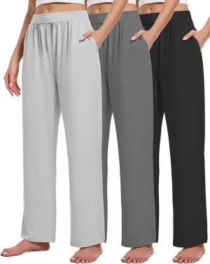 3 Pack Women's Lounge Cozy Wide Leg with Pockets Loose Flowy Yoga Sweatpants Workout Comfy Jogger Pants