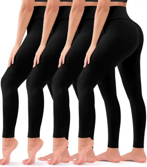 4 Pack Leggings for Women - High Waisted Full Length Buttery Soft Yoga Pants for Workout Athletic Daily