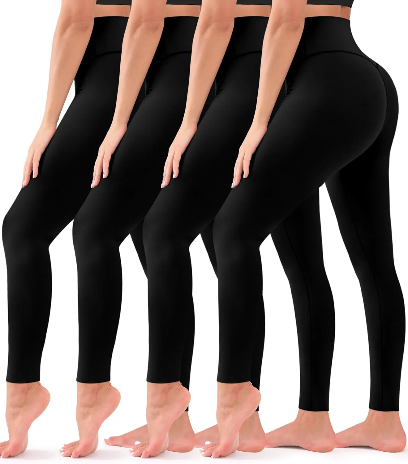4 Pack Leggings for Women - High Waisted Full Length Buttery Soft Yoga Pants for Workout Athletic Daily