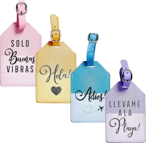 4 Pack Spanish Luggage Tags with Secure Buckle Closure - Colorful Travel Luggage Tag with Name ID Card - Multicolor Luggage Tags for Suitcases for Women & Men