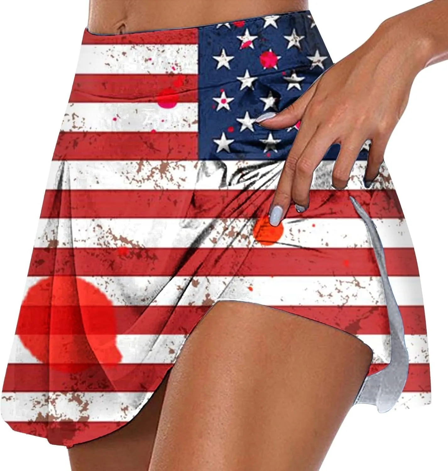 4th of July Skorts for Women Athletic Breathable 2 in 1 Tennis Skirt Shorts Workout High Waisted Stretch Flowy Shorts