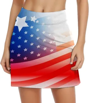 4th of July Skorts for Women Athletic Breathable 2 in 1 Tennis Skirt Shorts Workout High Waisted Stretch Flowy Shorts