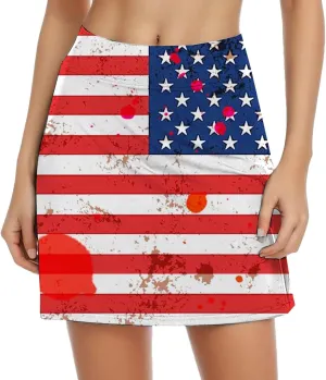 4th of July Skorts for Women Athletic Breathable 2 in 1 Tennis Skirt Shorts Workout High Waisted Stretch Flowy Shorts