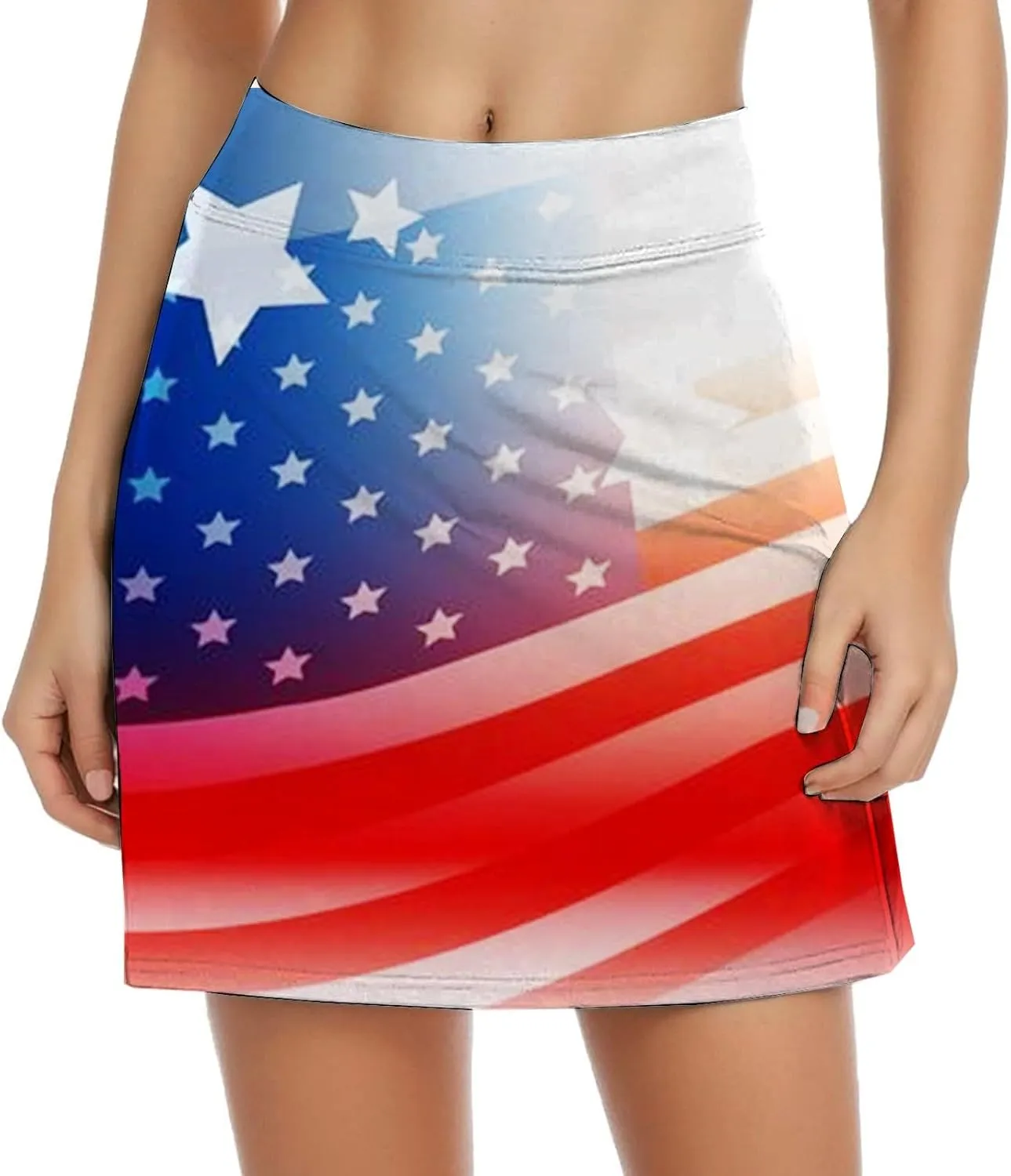 4th of July Skorts for Women Athletic Breathable 2 in 1 Tennis Skirt Shorts Workout High Waisted Stretch Flowy Shorts