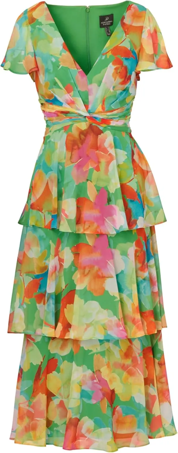 Adrianna Papell Women's Tiered Chiffon Midi Dress