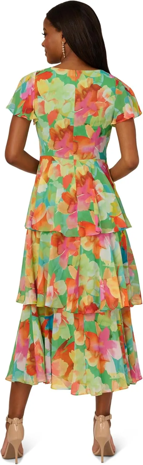 Adrianna Papell Women's Tiered Chiffon Midi Dress