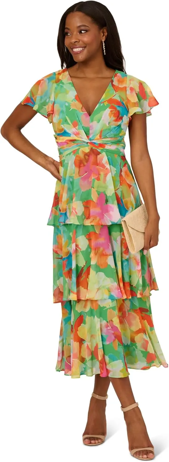 Adrianna Papell Women's Tiered Chiffon Midi Dress