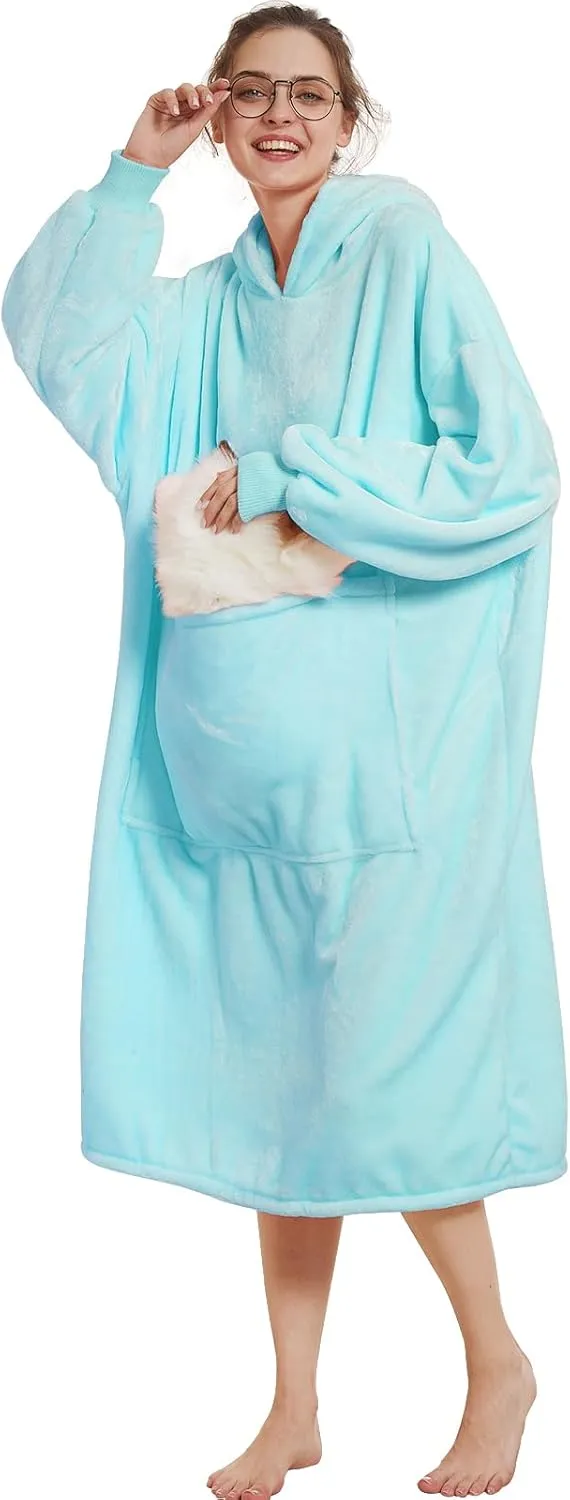 Aemilas Wearable Blanket Hoodie-Cozy Long Lightweight Flannel Hooded Blanket Sweatshirt as Mothers Day Gifts,Aqua Blue