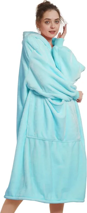 Aemilas Wearable Blanket Hoodie-Cozy Long Lightweight Flannel Hooded Blanket Sweatshirt as Mothers Day Gifts,Aqua Blue