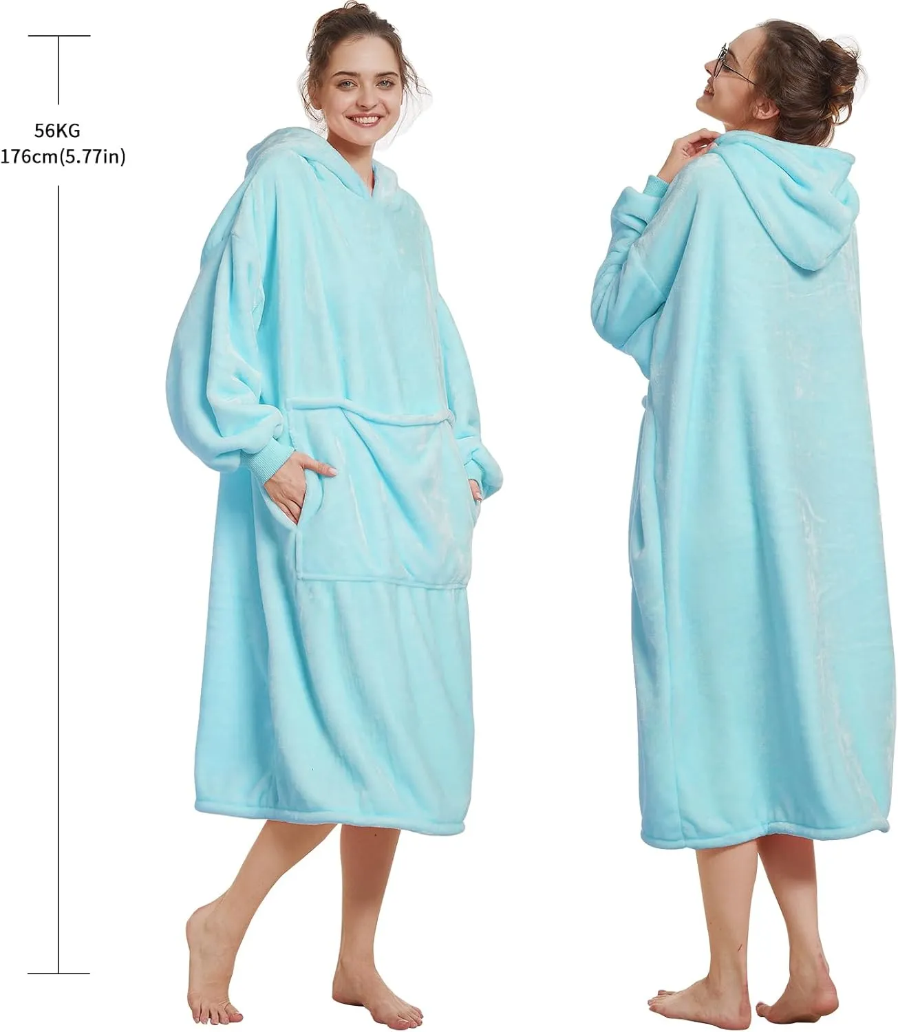 Aemilas Wearable Blanket Hoodie-Cozy Long Lightweight Flannel Hooded Blanket Sweatshirt as Mothers Day Gifts,Aqua Blue