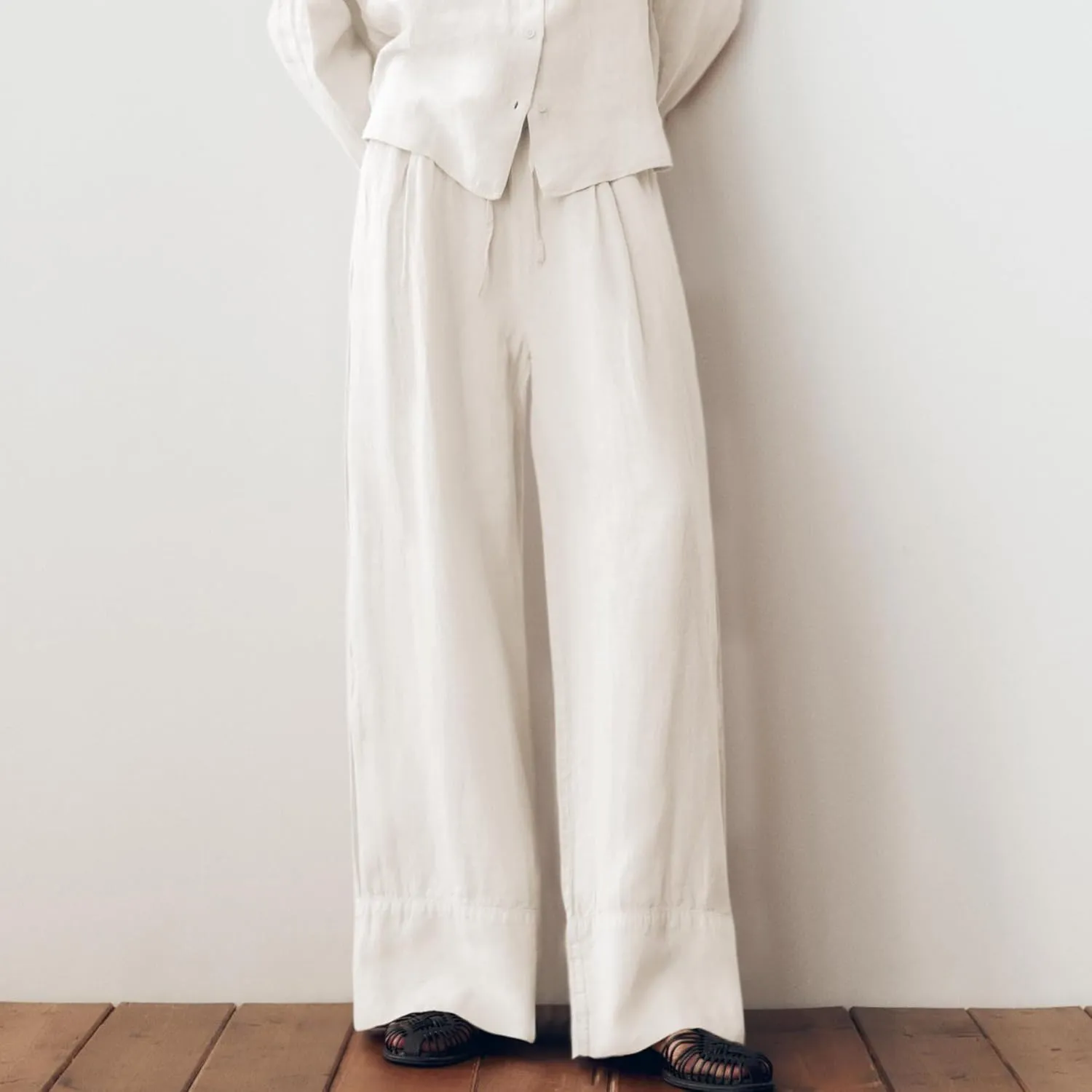 Ainangua Women Linen Palazzo Pants Casual Elasticated Drawstring Waist Wide Leg Trousers Trendy Beach Travel Outfits