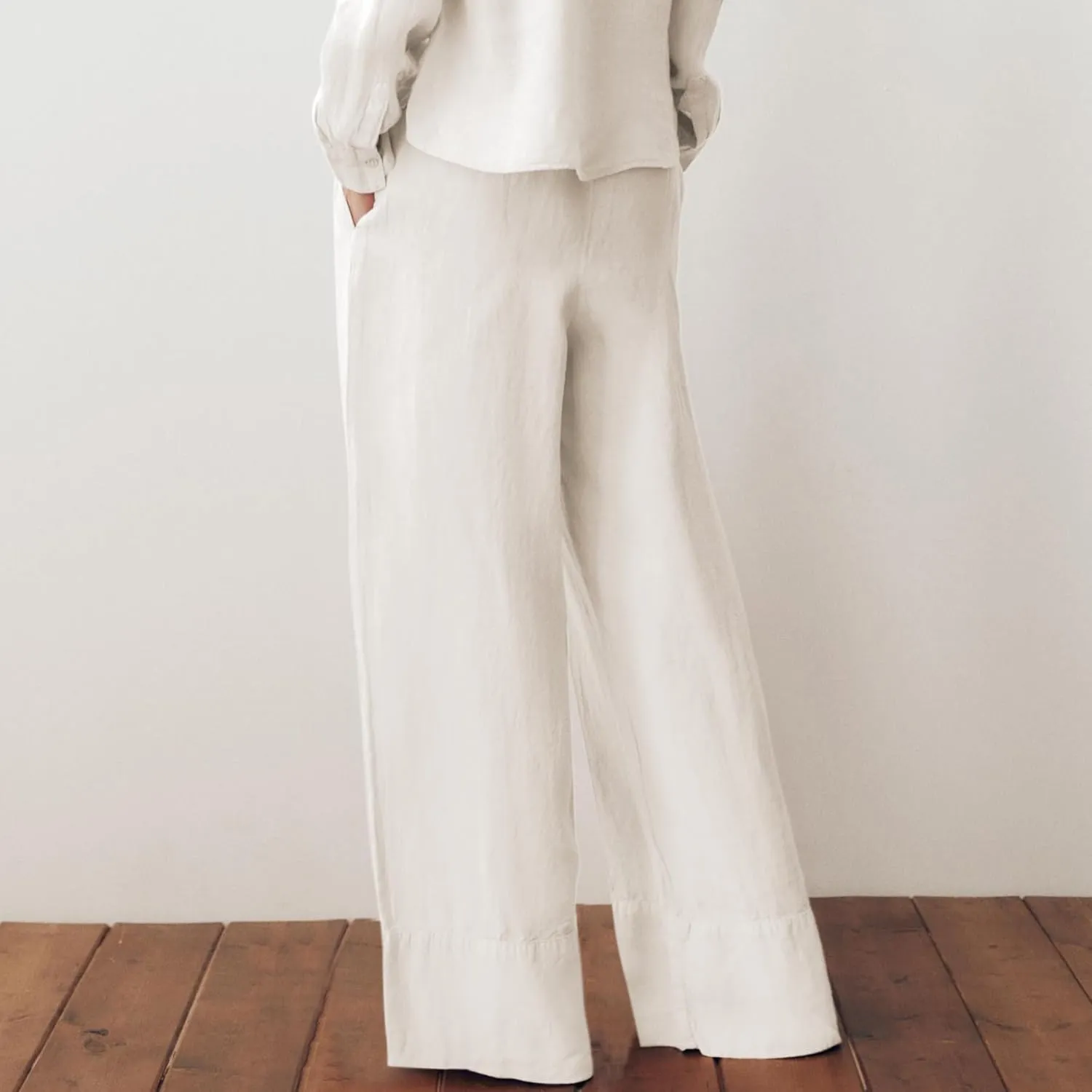 Ainangua Women Linen Palazzo Pants Casual Elasticated Drawstring Waist Wide Leg Trousers Trendy Beach Travel Outfits