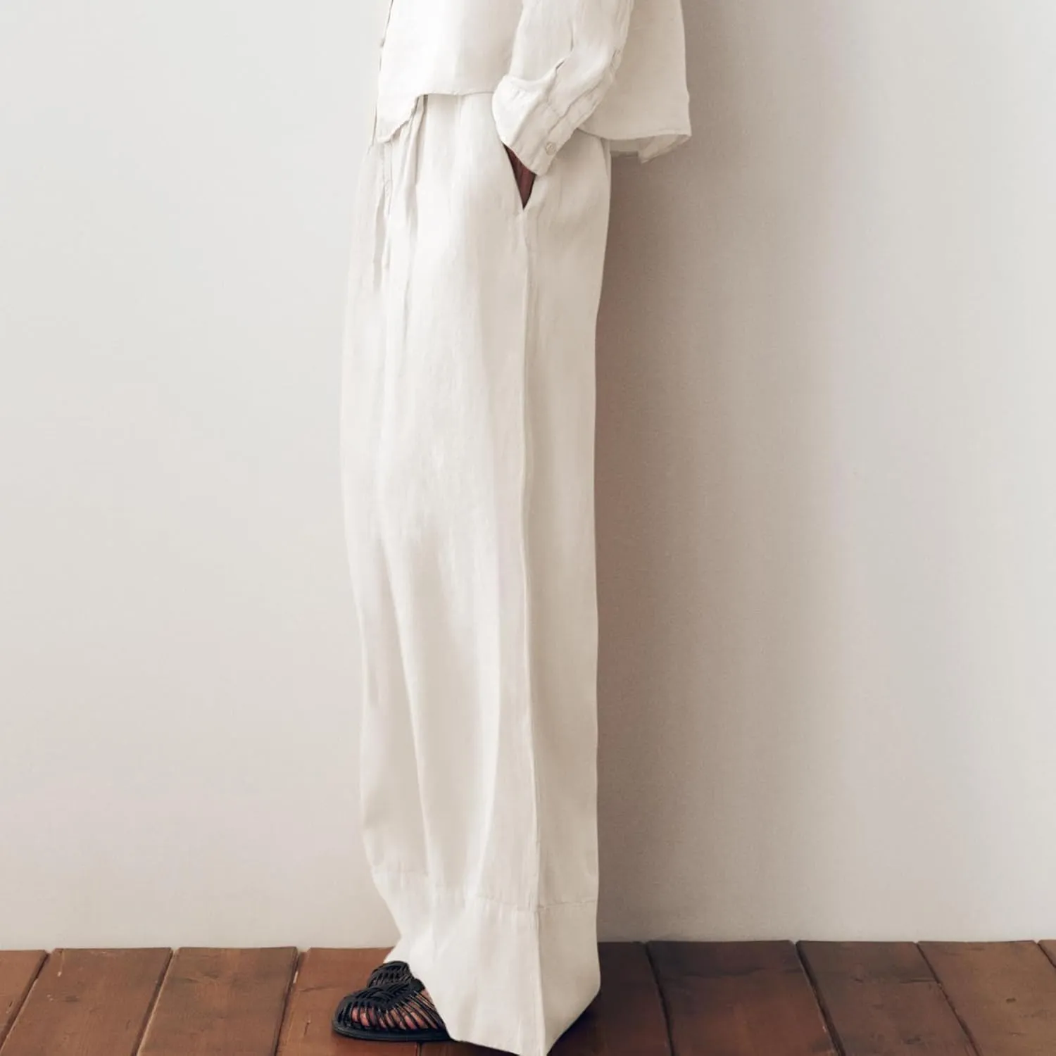 Ainangua Women Linen Palazzo Pants Casual Elasticated Drawstring Waist Wide Leg Trousers Trendy Beach Travel Outfits