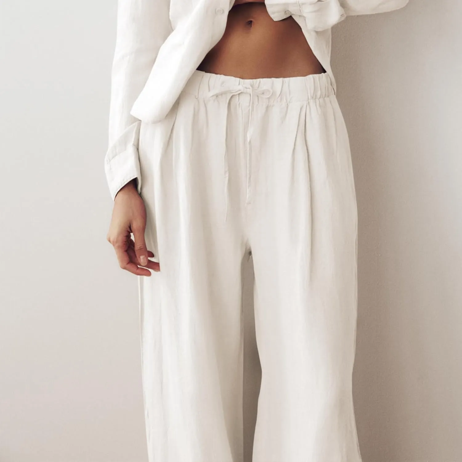 Ainangua Women Linen Palazzo Pants Casual Elasticated Drawstring Waist Wide Leg Trousers Trendy Beach Travel Outfits