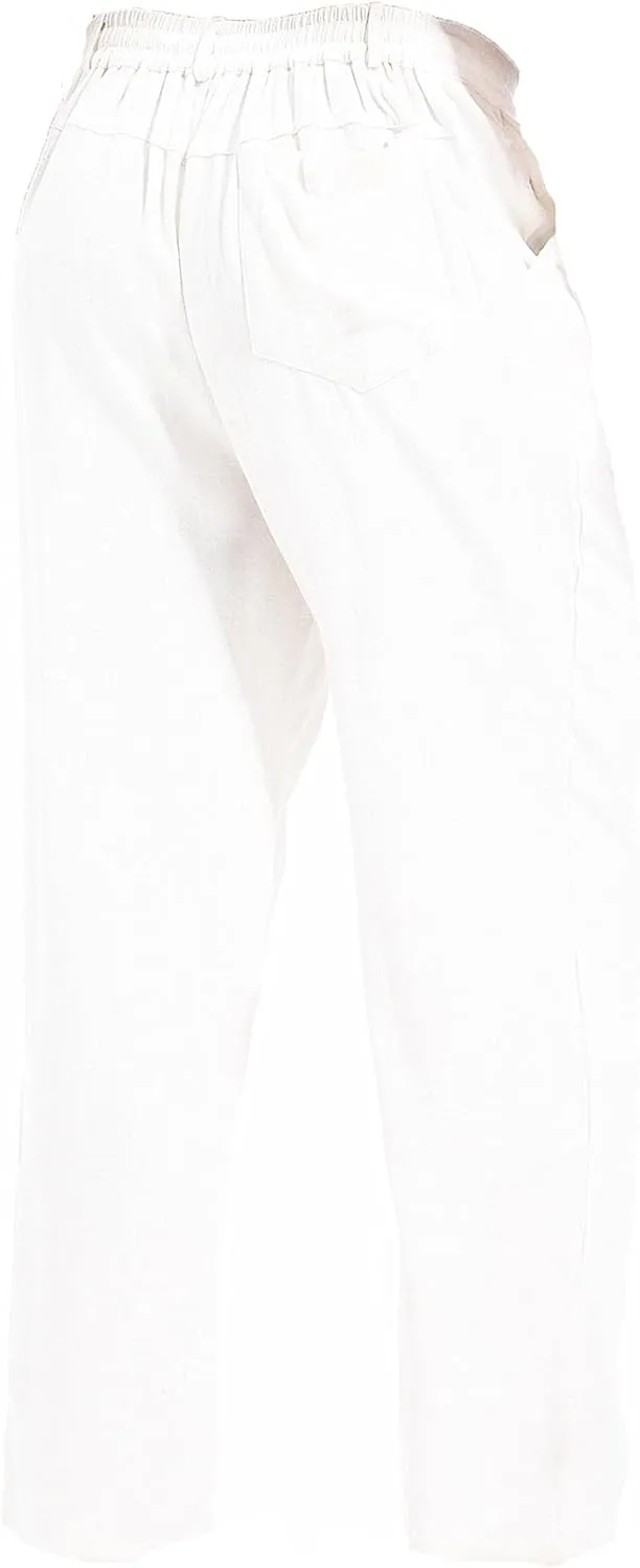 AITFINEISM Men's Casual Cotton Linen Pants Straight Fit Drawstring Pant with Back Elastic Waistband