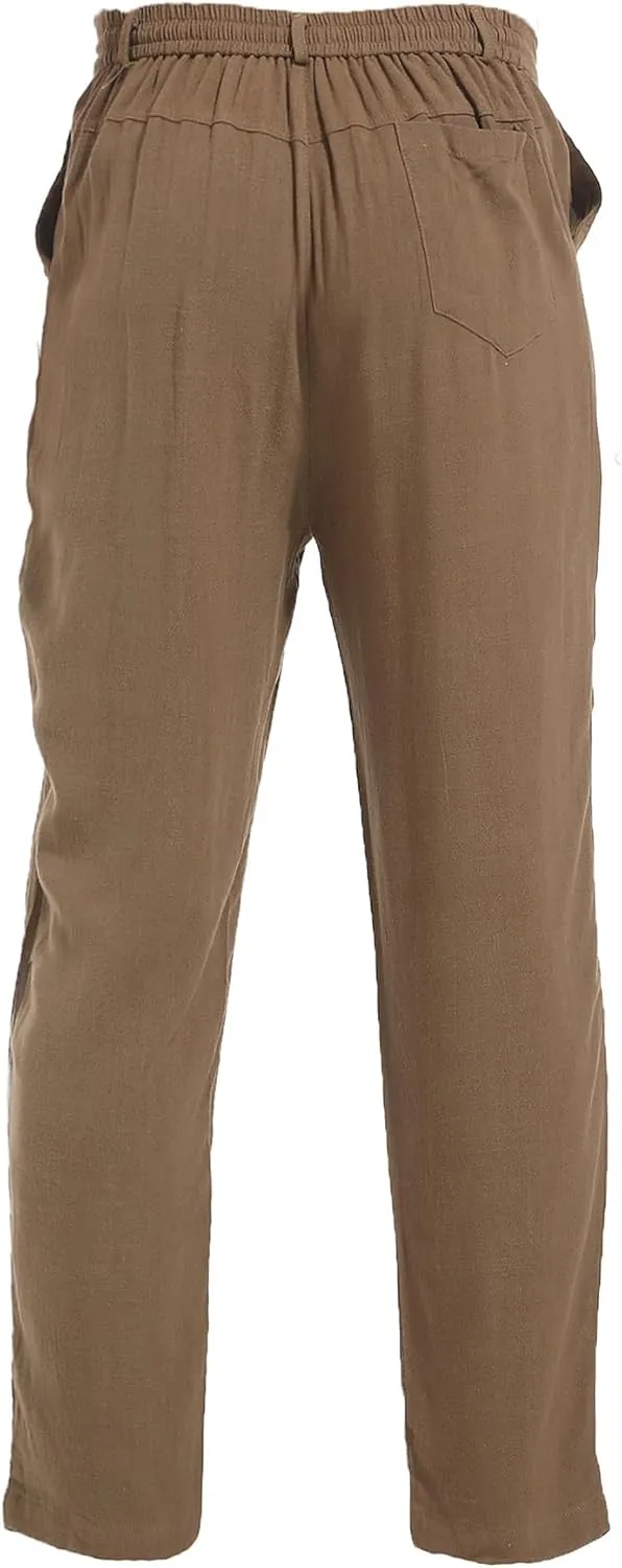 AITFINEISM Men's Casual Cotton Linen Pants Straight Fit Drawstring Pant with Back Elastic Waistband