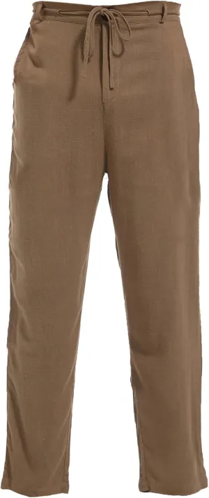 AITFINEISM Men's Casual Cotton Linen Pants Straight Fit Drawstring Pant with Back Elastic Waistband