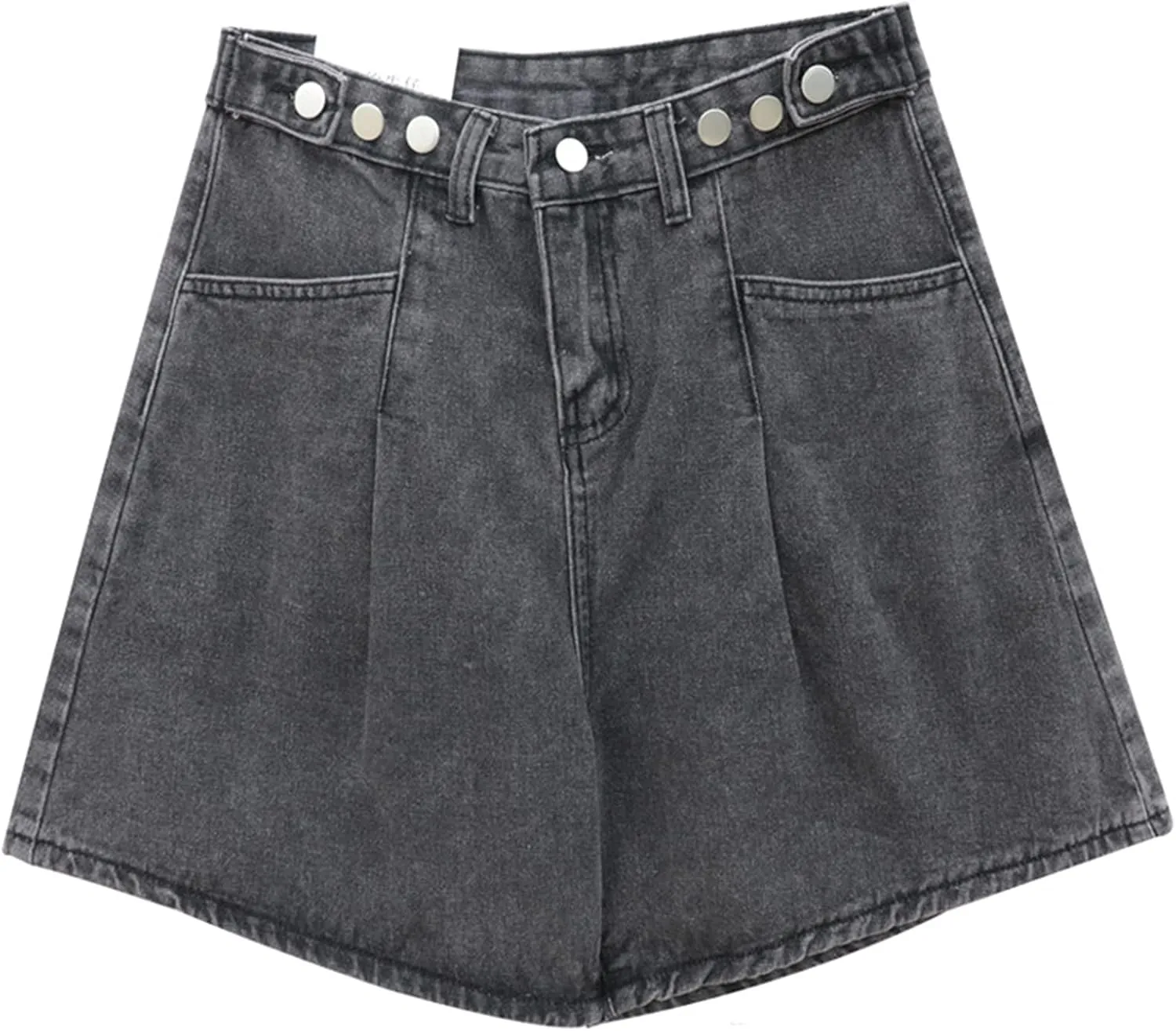 Andongnywell Women's High Waist Denim Shorts Hem Wide Leg Casual Jean Wide-Leg Short Trousers with Pockets