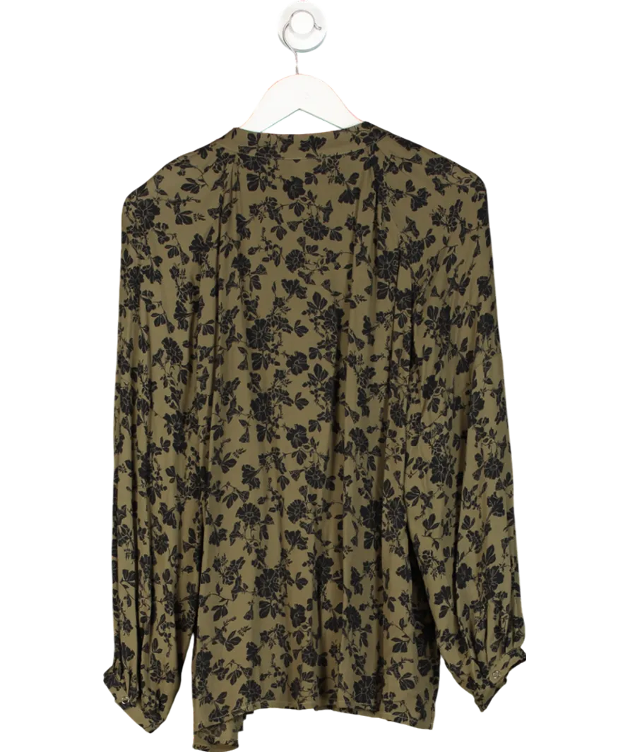 AND/OR John Lewis Khaki / Black Floral Print Longline Blouse UK 14