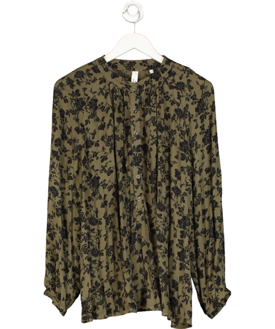 AND/OR John Lewis Khaki / Black Floral Print Longline Blouse UK 14