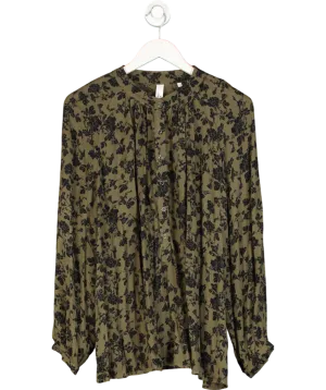 AND/OR John Lewis Khaki / Black Floral Print Longline Blouse UK 14