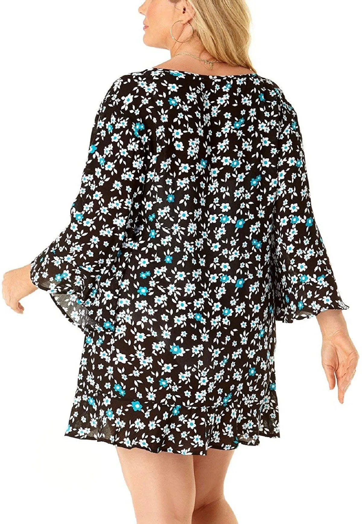 Anne Cole Women's V-Neck Flounce Tunic Cover Up Dress, Black, 22W-24W