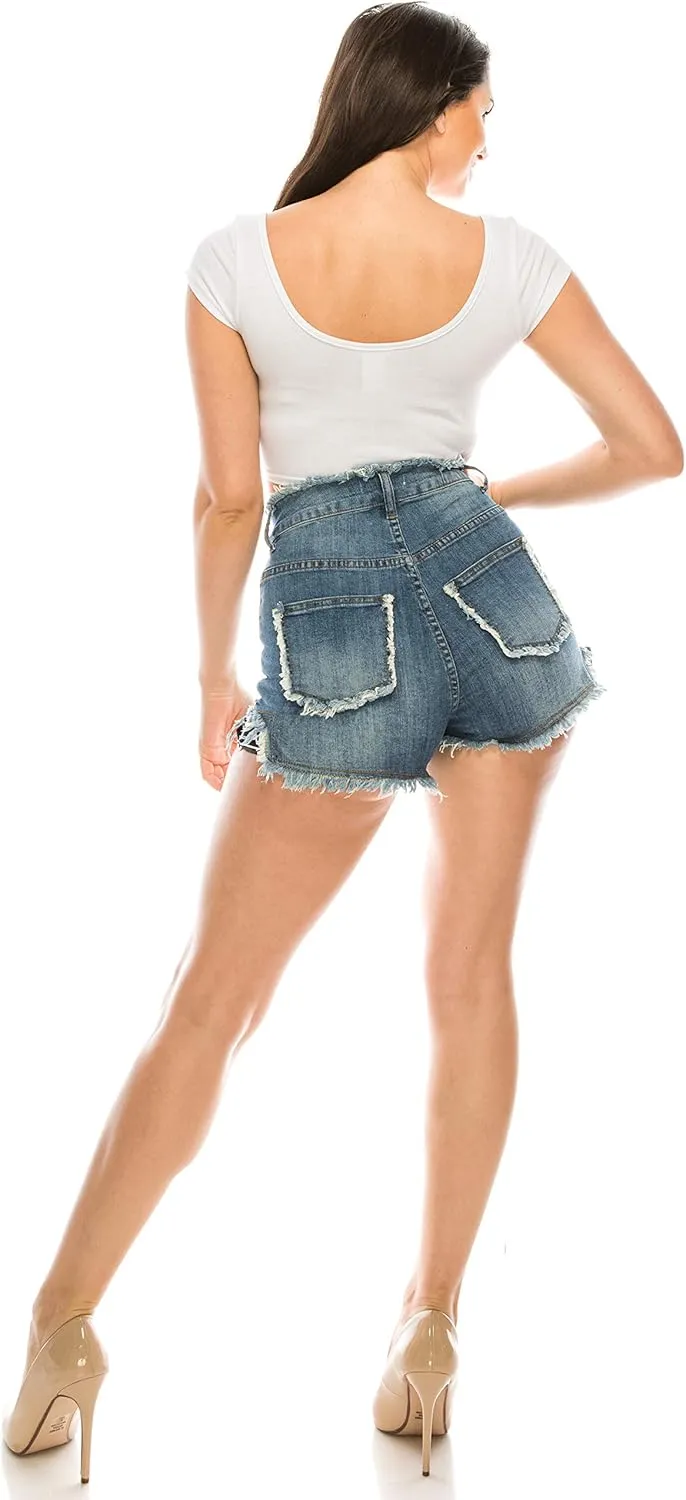 Aphrodite Denim Shorts for Women  High Waisted Hand Sanding Distressed Destroyed Ripped Casual Fashion Summer Jeans