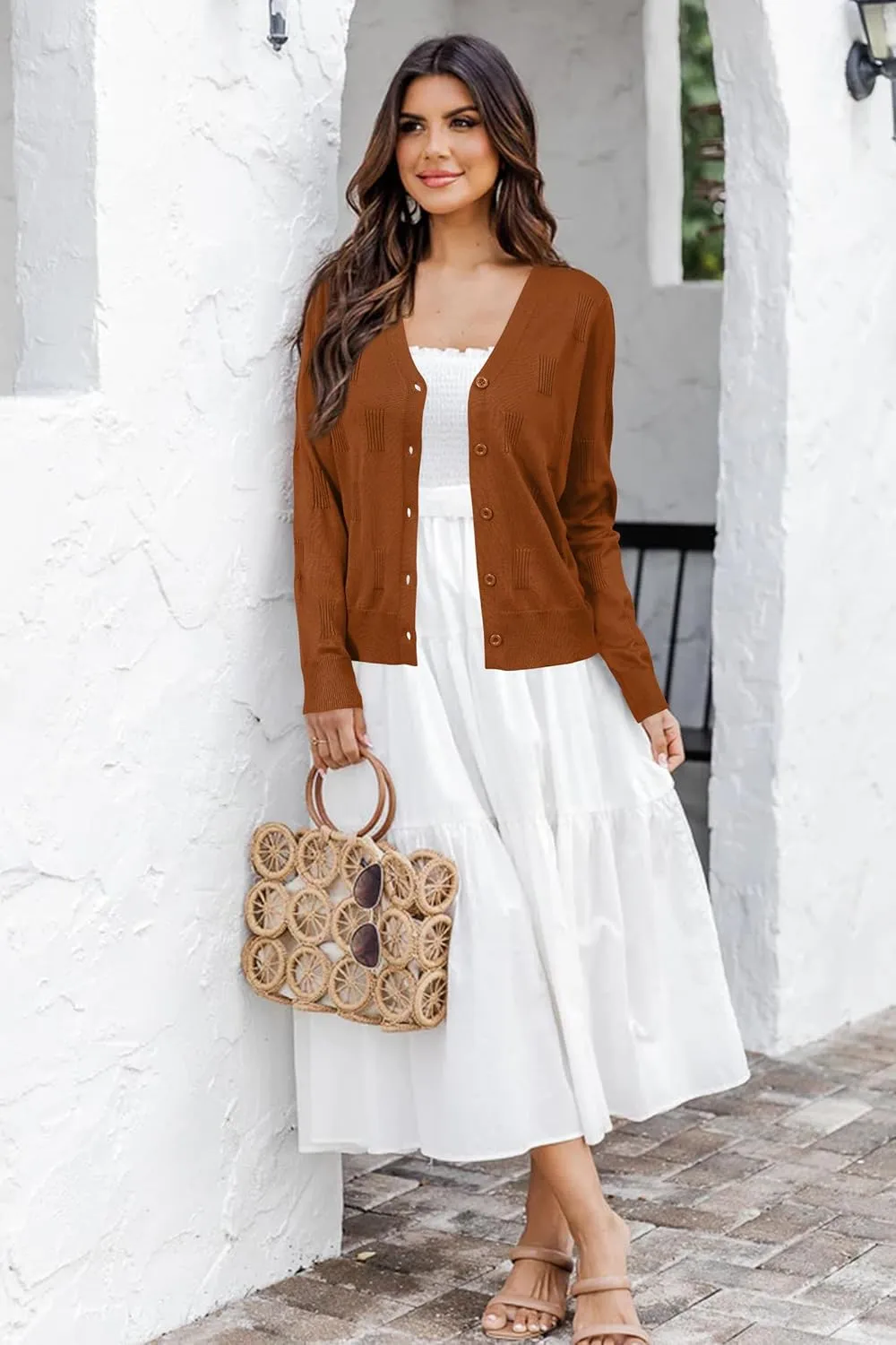 Arach&Cloz Womens Cropped Cardigan Lightweight 2025 Long Sleeve Bolero Shrug Knit Sweater Tops Cozy Clouds