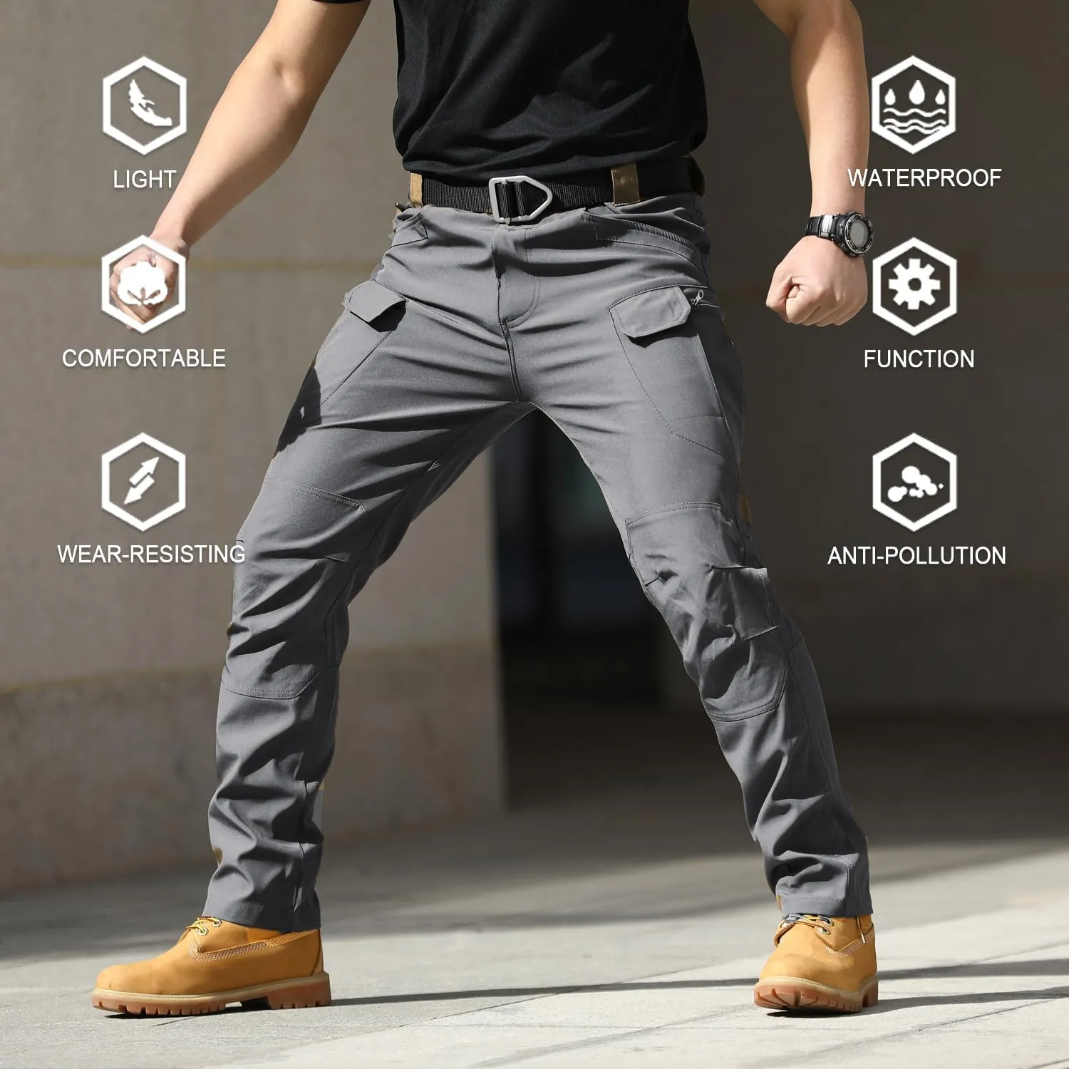 AUTIWITUA Men's Tactical Pants Water Resistant Flex Ripstop Cargo Pants Lightweight Hiking Pants with Multi Pockets(No Belt)