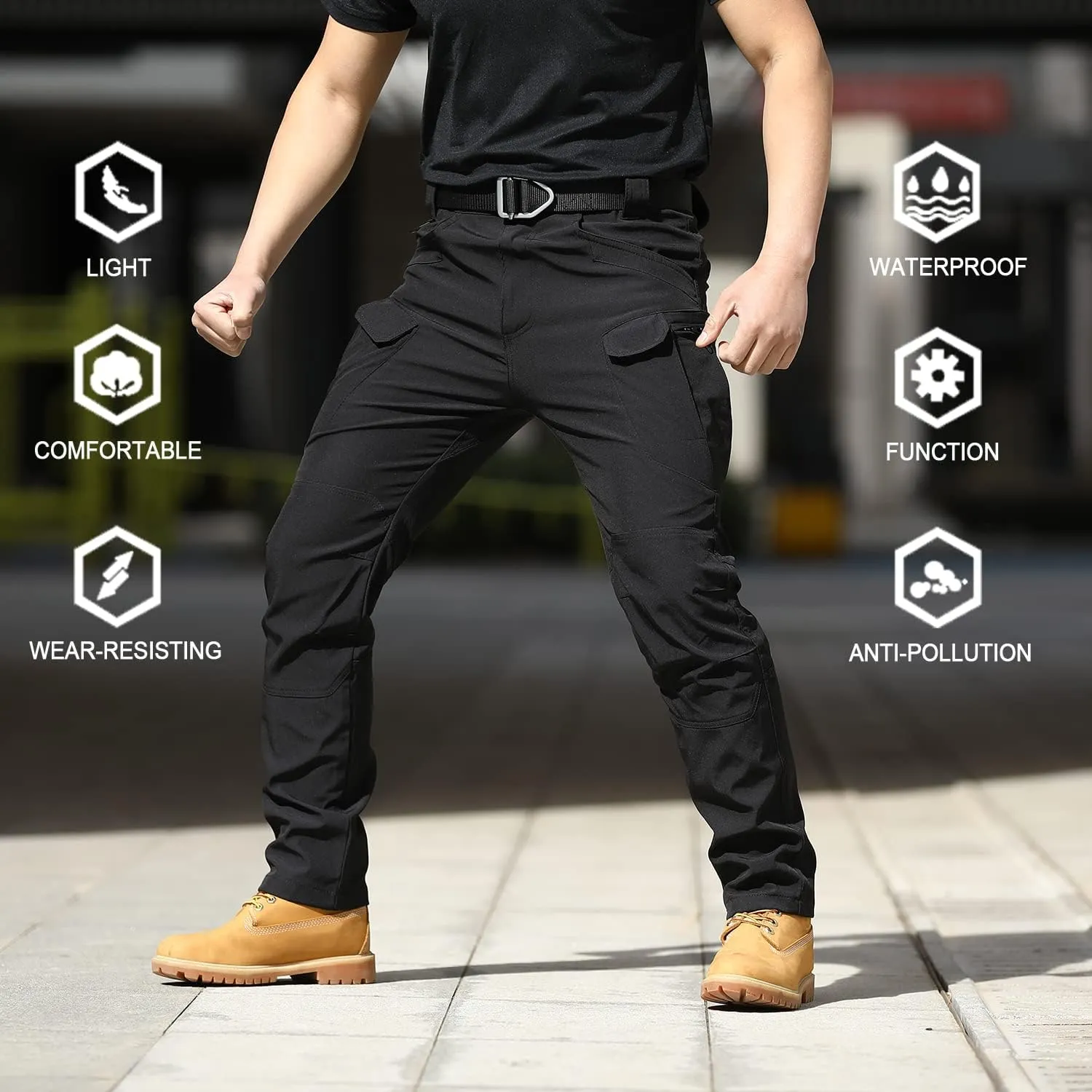 AUTIWITUA Men's Tactical Pants Water Resistant Flex Ripstop Cargo Pants Lightweight Hiking Pants with Multi Pockets(No Belt)