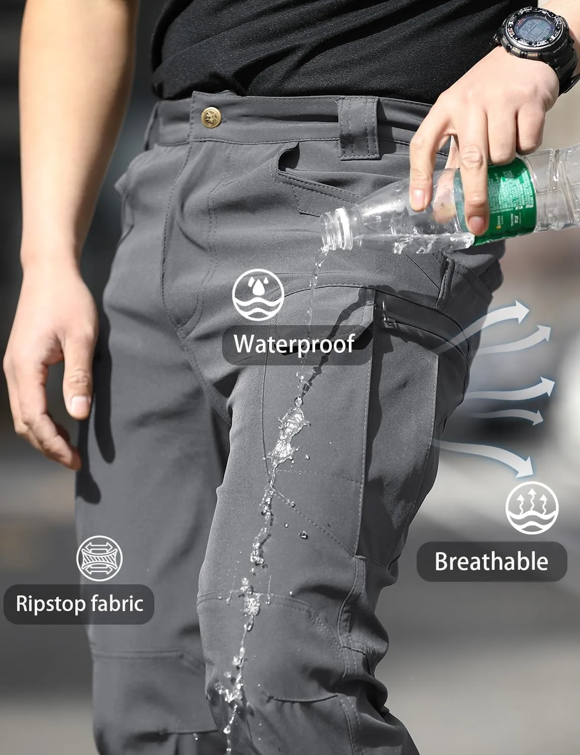 AUTIWITUA Men's Tactical Pants Water Resistant Flex Ripstop Cargo Pants Lightweight Hiking Pants with Multi Pockets(No Belt)