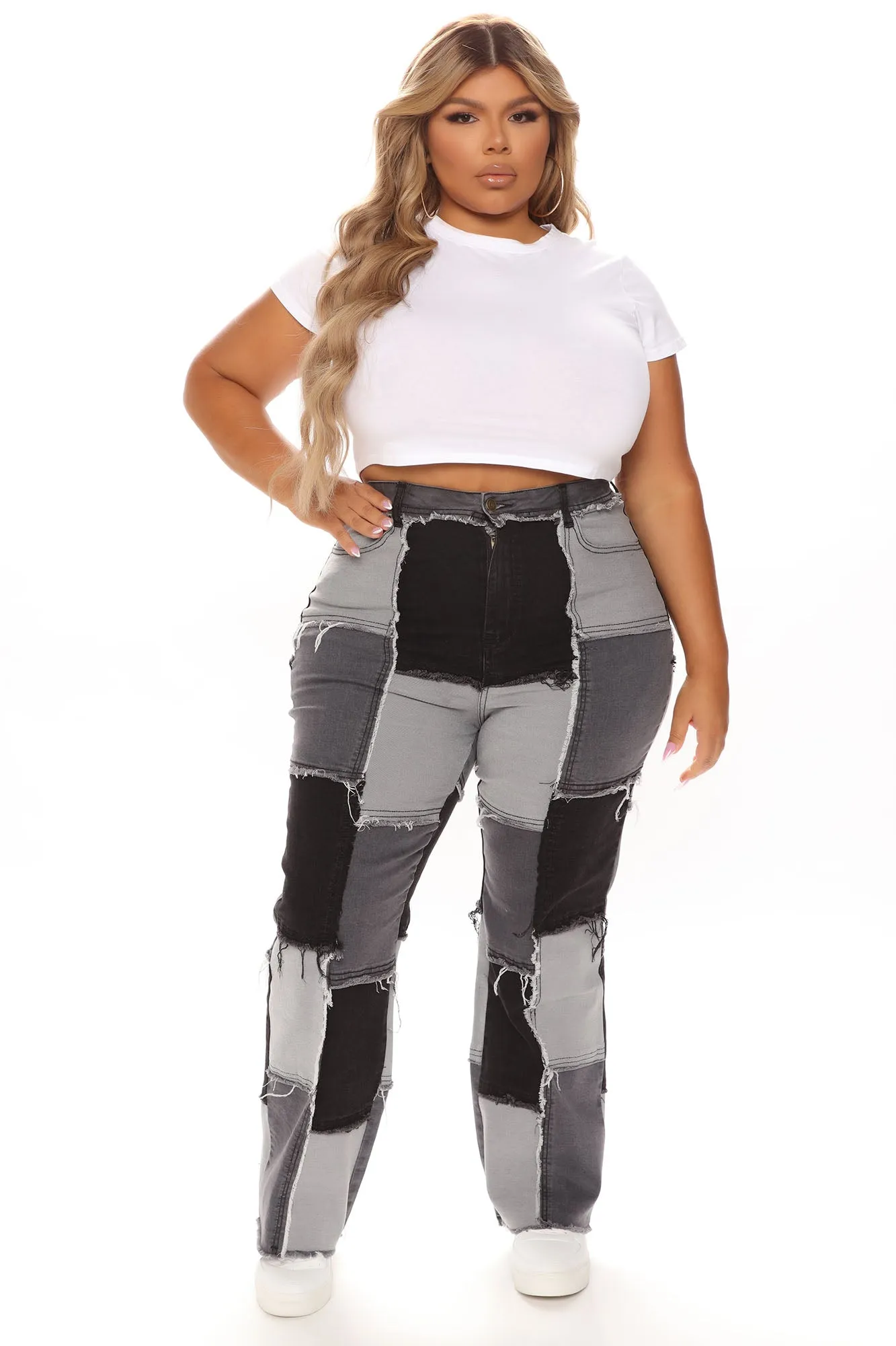 Back Together Patchwork Straight Leg Jeans - Black/combo