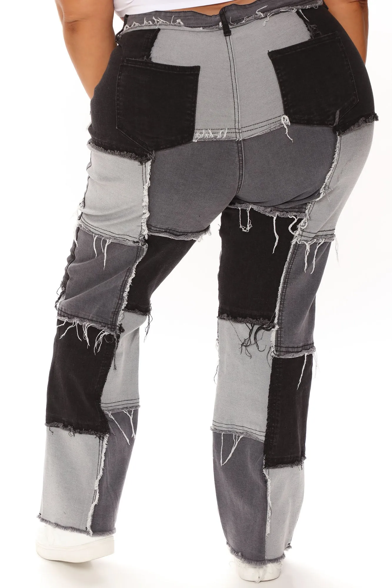 Back Together Patchwork Straight Leg Jeans - Black/combo