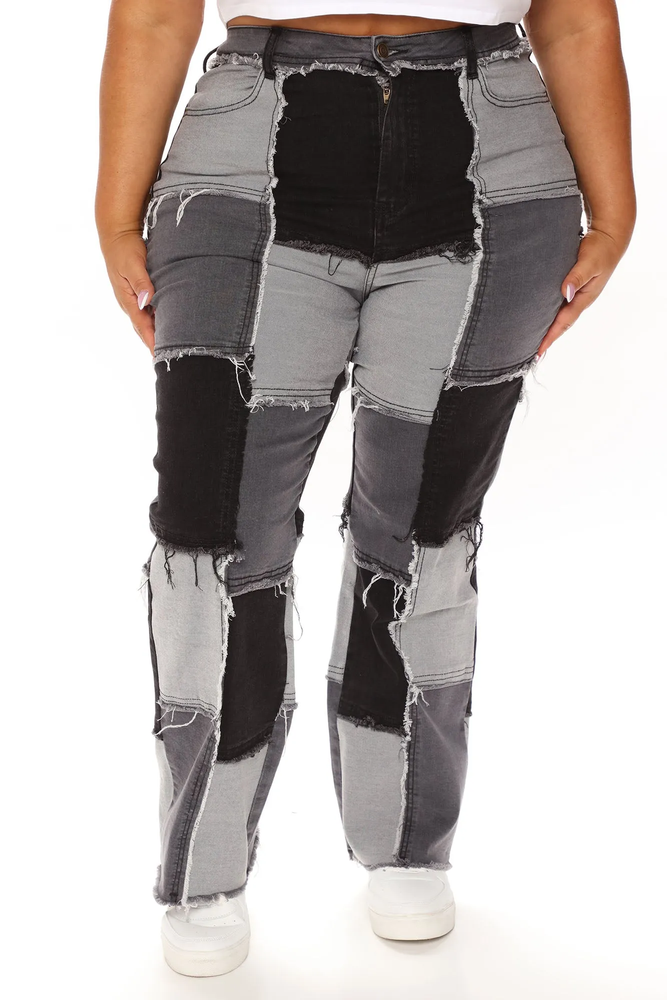 Back Together Patchwork Straight Leg Jeans - Black/combo