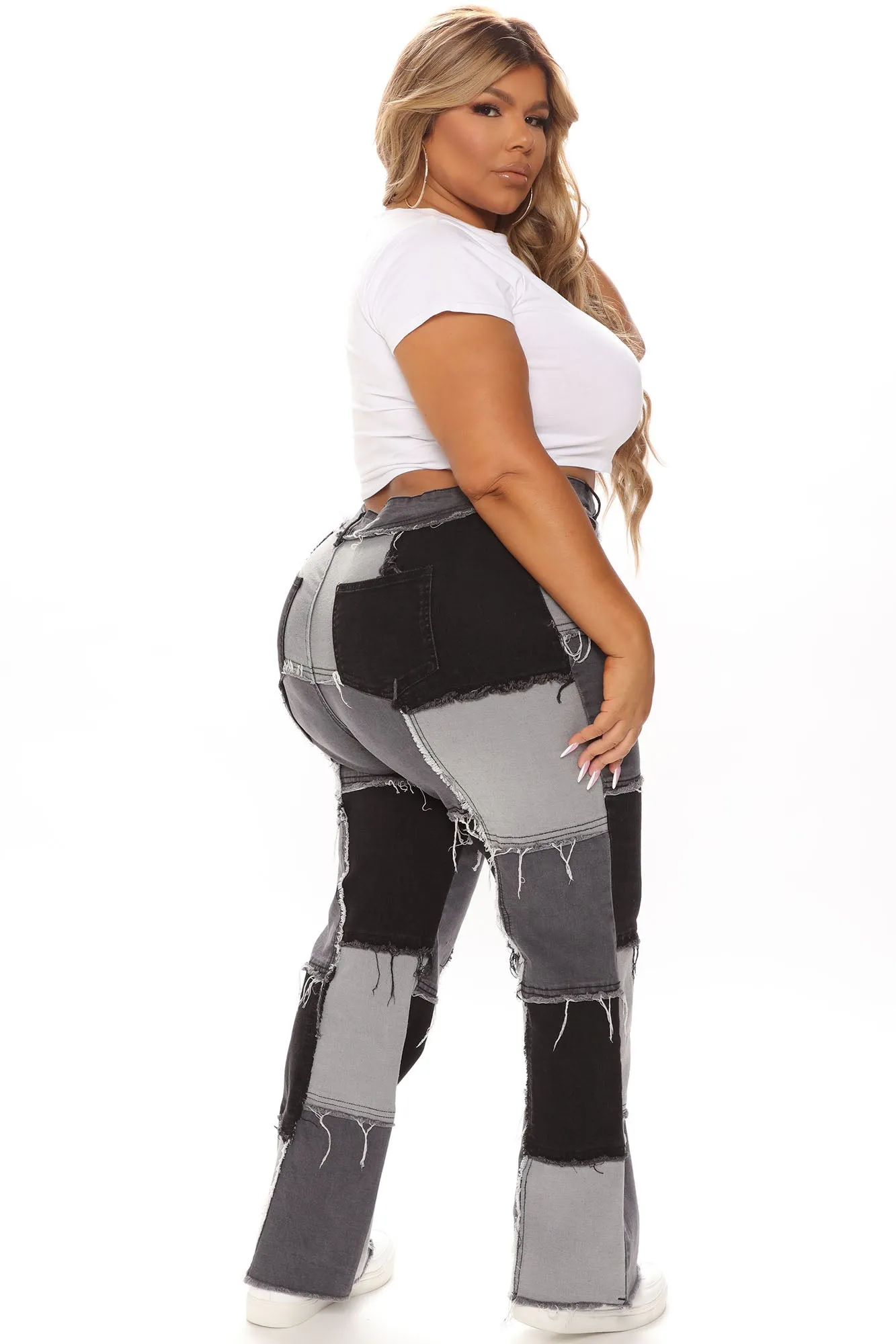 Back Together Patchwork Straight Leg Jeans - Black/combo
