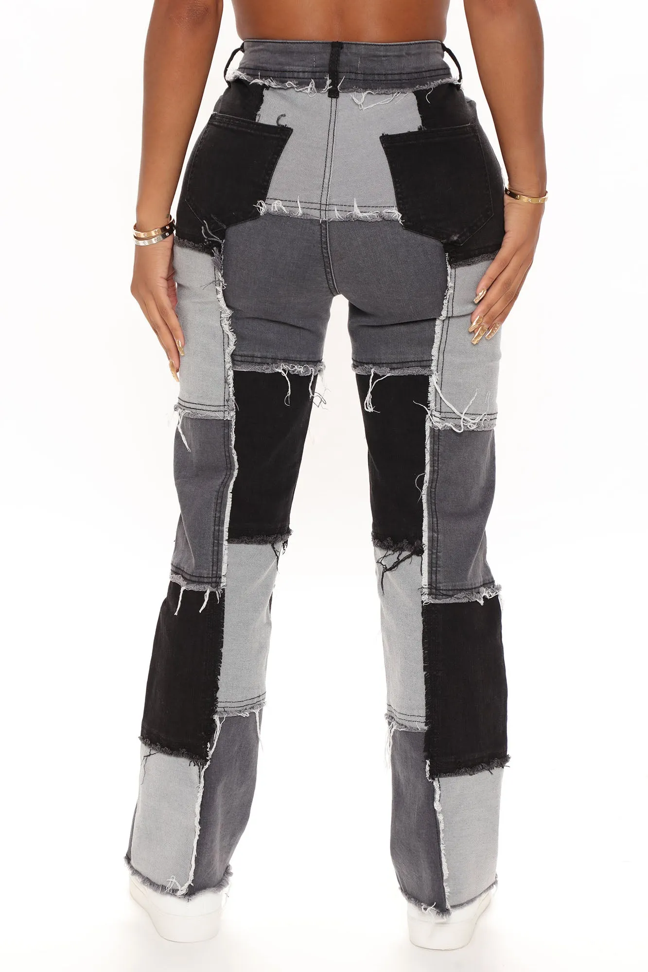 Back Together Patchwork Straight Leg Jeans - Black/combo