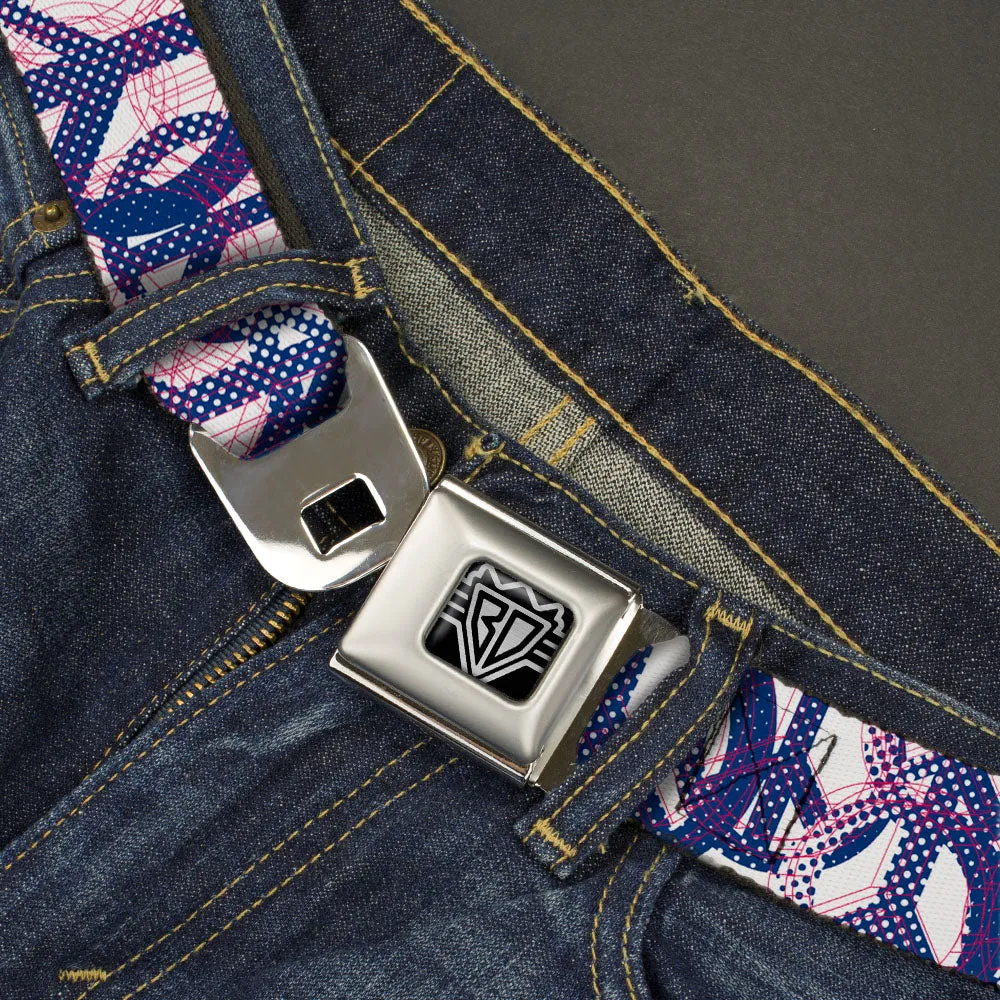 BD Wings Logo CLOSE-UP Full Color Black Silver Seatbelt Belt - Peace Mixed White/Blue/Pink Webbing