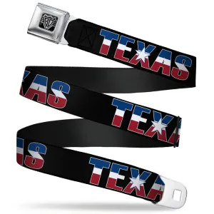 BD Wings Logo CLOSE-UP Full Color Black Silver Seatbelt Belt - TEXAS w/Star Black/White/Blue/Red Webbing