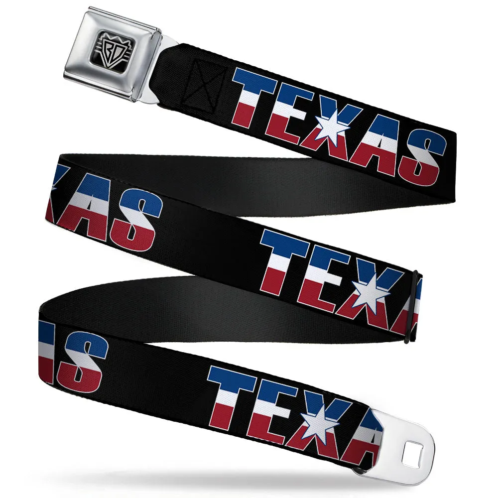 BD Wings Logo CLOSE-UP Full Color Black Silver Seatbelt Belt - TEXAS w/Star Black/White/Blue/Red Webbing
