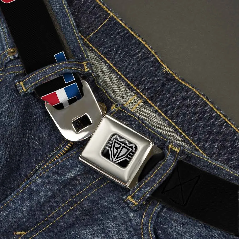 BD Wings Logo CLOSE-UP Full Color Black Silver Seatbelt Belt - TEXAS w/Star Black/White/Blue/Red Webbing