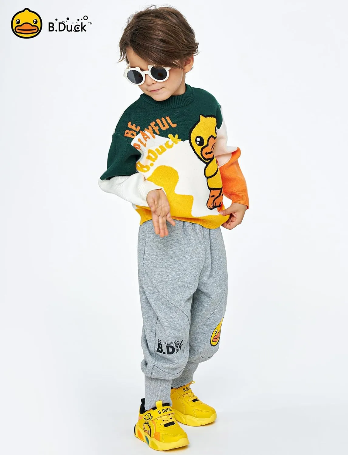 B.Duck Kids Sweater Cute Cartoon Duck Crewneck Long Sleeve Knitted Pullover Tops for Unisex Boys Girls Size 3-12 Years