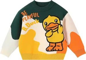 B.Duck Kids Sweater Cute Cartoon Duck Crewneck Long Sleeve Knitted Pullover Tops for Unisex Boys Girls Size 3-12 Years