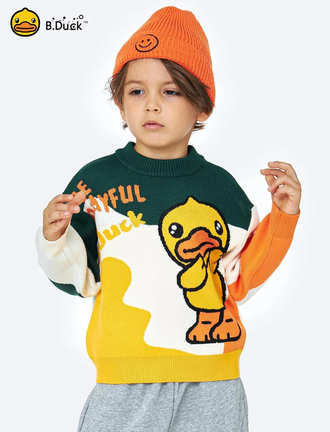 B.Duck Kids Sweater Cute Cartoon Duck Crewneck Long Sleeve Knitted Pullover Tops for Unisex Boys Girls Size 3-12 Years