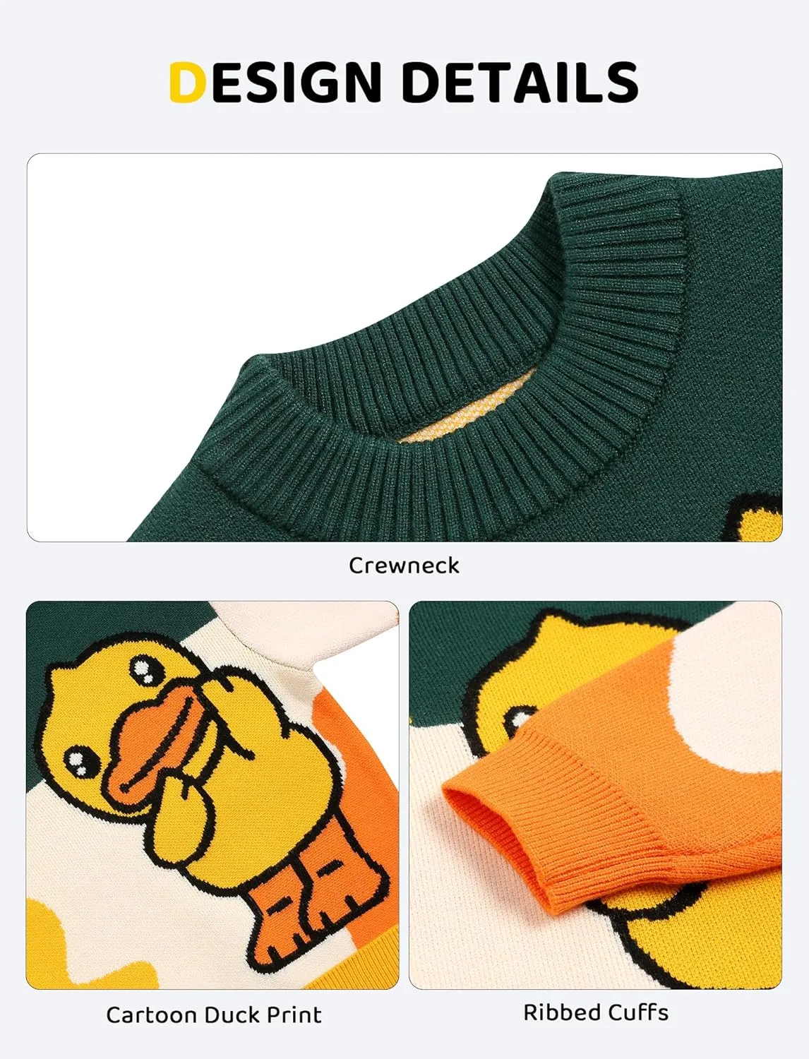 B.Duck Kids Sweater Cute Cartoon Duck Crewneck Long Sleeve Knitted Pullover Tops for Unisex Boys Girls Size 3-12 Years
